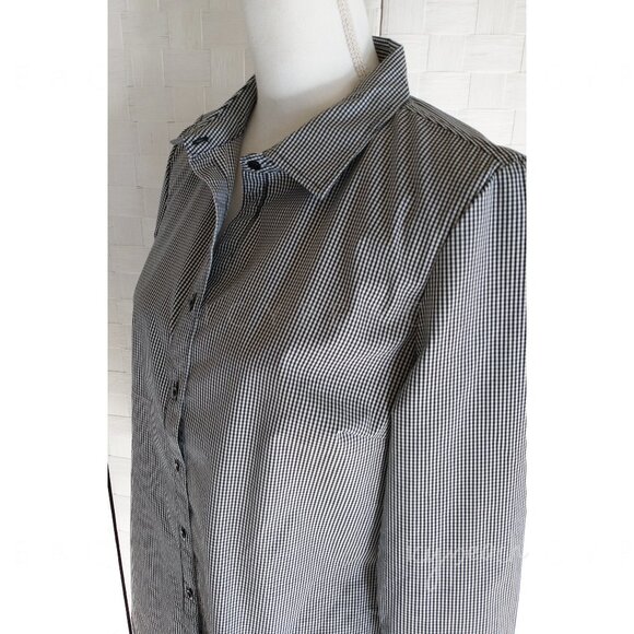 George Button Down Shirt Medium Black White Gingham Top Classic Preppy Lagenlook - Picture 13 of 14